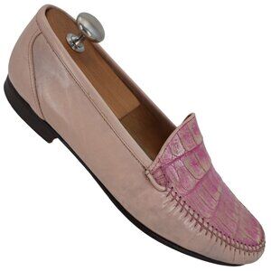 Vintage Pink Exotic Caiman Michele Loisi Italy Mens size 10D Dress Loafers Shoes